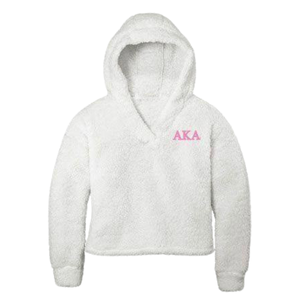 AKA Cozy Sherpa Fleece Pullover Hoodie pour femme, sweat à capuche doux et chaud en polaire, motif lettres grecques, blanc rose - Product Image 1