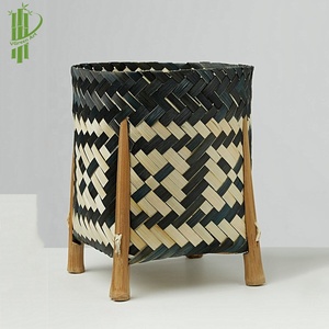 <b>Round</b> Woven Bamboo Plant Stand Flower Pot Holder Planter <b>Basket</b> for Home Garden Display - Product Image 2