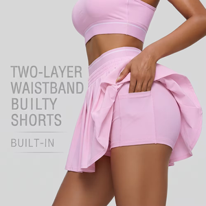 Custom <b>Women</b> High Waist 2 in 1 Sporty Running Tennis Padel <b>Golf</b> Pickleball Pleated <b>Shorts</b> with Pocket Quick Dry Spandex/Nylon - Product Image 1