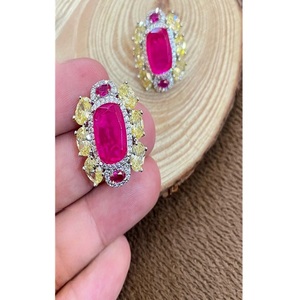 Stylish Brass <b>Silver</b> Plated Zircon <b>Stud</b> Earrings for Women Girls Premium Quality Wedding & Party Wear - Product Image 1