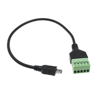 Cable adaptador USB mini macho a 5 pines hembra con terminales de tornillo, carga rápida de 3A, blindaje trenzado y revestimiento de PVC para cámara