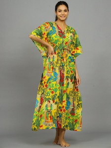 Robe longue en coton indien imprimée à la main, kaftan à motifs floraux, robe de plage, couvre-maillot de bain - Product Image 1