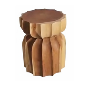 <b>Rustic</b> Modern Solid Suar Wood <b>Side</b> <b>Table</b> Sculptural Ribbed Wabi-Sabi Style Accent <b>Table</b> Handmade Durable Natural Finish - Product Image 2