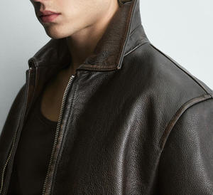 Blouson en cuir véritable unisexe style rétro personnalisable, col montant, coupe classique, imperméable et coupe-vent, idéal pour l'hiver - Vente en gros - Product Image 6