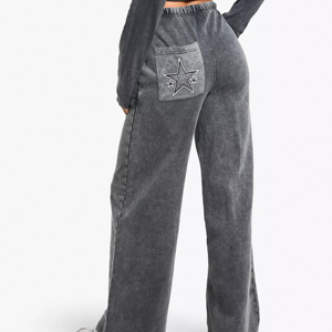 Pantalon de survêtement évasé et ample pour femme, taille mi-haute avec cordon de serrage, style streetwear, hiver, 100% coton respirant - Product Image 5