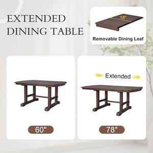 Mesa de Comedor Extensible de 60 a 78 Pulgadas, Estilo Rústico, de Madera, con Hoja Extraíble, Grande, Expandible, para 4 a 8 Personas, Color Cerezo - Product Image 4