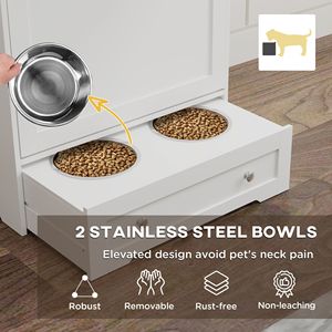 Stazione di Alimentazione per Cani con Kit Anti-Ribaltamento XL, Due Armadietti Rialzati, Ganci Laterali, 2 Ciotole Rialzate per Acqua e Cibo - Product Image 6