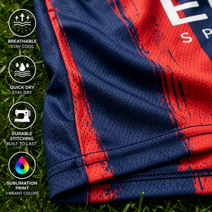 เสื้อฟุตบอลแบบกำหนดเองสำหรับทีมและลีก ไซส์ใหญ่พิเศษ แห้งเร็ว ระบายอากาศได้ดี ผ้าโพลีเอสเตอร์ 100% ปักชื่อผู้เล่นตามสั่ง - Product Image 3