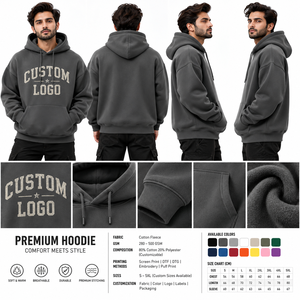 เสื้อฮู้ดดี้ผู้ชายสีดำล้วน แขนยาว สไตล์ลำลอง มีกระเป๋าจิงโจ้ ผ้าฝ้ายฟลีซ 100% สตรีทแวร์ หนานุ่ม ใส่ได้ในฤดูใบไม้ผลิ - Product Image 5