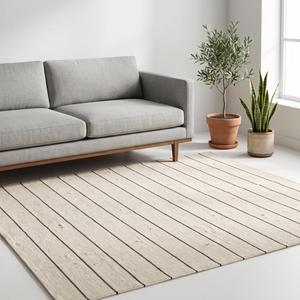 Exclusive Handwoven Flatweave Wool Kilim <b>Rug</b> - Modern Minimalist Cream Black <b>Thin</b> Striped Geometric Area Floor Carpet - Product Image 3