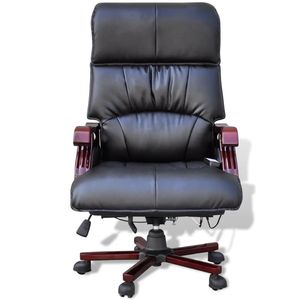 Silla de Oficina de Masaje Ajustable de Cuero Auténtico con Respaldo Negro - Product Image 2