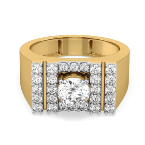 Anillo de Cóctel de Oro Amarillo de Lujo para Mujer con Diamante de Corte Brillante Redondo, Diseño Geométrico, Estilo de Compromiso - Product Image 2