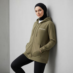 Sweat à capuche zippé long et modeste pour femmes musulmanes, vêtement de sport islamique écologique, respirant, UPF50+, coupe ample, vêtement d'extérieur actif pour l'entraînement - Product Image 1