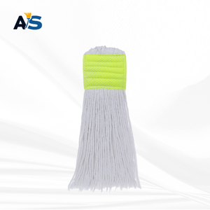 Cabezal de Mopa de Algodón Blanco Resistente A&S con Banda de 5 Pulgadas en Verde Lima y Extremo Cortado - Product Image 1
