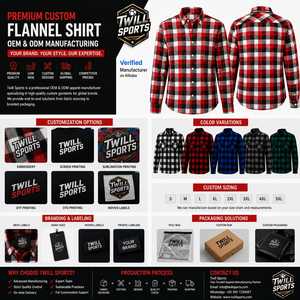 Camisa de Franela a Cuadros de Manga Larga para Hombre, Corte Regular, Diseño a Cuadros, Rojo, Negro, Blanco, Tejido de Sarga - Product Image 2