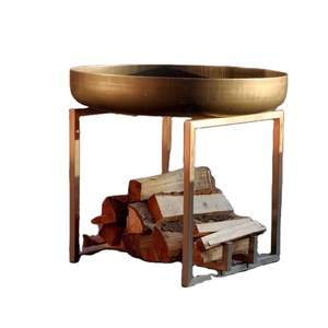 Elegant Gold-toned Fire Pit with Modern Stand and Log Storage for Stylish Patio Decor Perfect for Outdoor Backyard Gatherings - Product Image 1