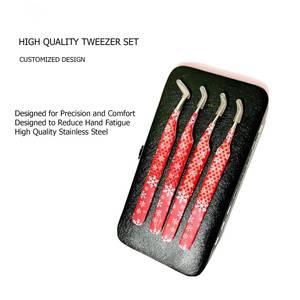 Juego de Pinzas Quirúrgicas de Precisión Morje para Pestañas, Diseño de Copo de Nieve Rojo, Acero Inoxidable, 4 Piezas, Estuche Negro, Puntas Dentadas/Serradas, 10 mm - Product Image 5