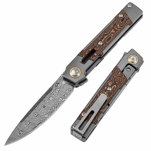 Couteaux pliants à motif Damas argenté avec manche à motif cuivre brun, clip de poche noir et design fin pour un usage quotidien - Product Image 6