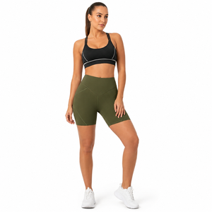 Olive Green <b>Women</b> High Waist <b>Shorts</b> V Cross Waist Contour Seam Stretch Yoga Gym Custom Logo Private Label gym <b>short</b> - Product Image 1