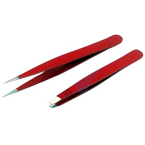 Pinzas para Extensión de Pestañas con Punta Roja, Instrumentos de Belleza de Acero Inoxidable, Pinzas para Extensión de Pestañas de Marca Privada, Juego de 2 Piezas - Product Image 1