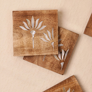 Luxury Wooden Square <b>Coaster</b> With Mother Of Pearl Lotus Inlay For Coffee Table <b>Drink</b> <b>Coasters</b> Heat Mat Kitchen Decoration - Product Image 4