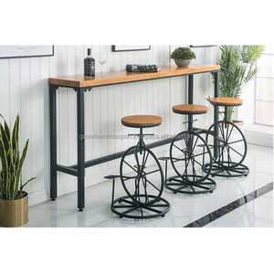 Table de bar et tabouret de style rustique industriel avec plateau en bois massif et structure métallique, ensemble moderne pour café, nouveauté 2026 - Product Image 6