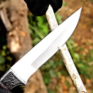 Couteau à lame fixe en acier 3cr13, manche en bois et bolster gravé, étui en cuir, couteau utilitaire de camping et de bushcraft à lame pleine, OEM - Product Image 2