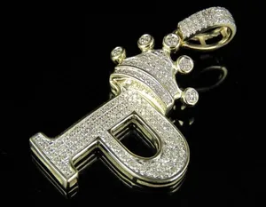 Colgante con Letra Inicial y Corona, Diamante Simulado de 2 Quilates, Chapado en Oro Amarillo de 14K - Product Image 1