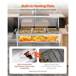 Scaldavivande Elettrico Commerciale Professionale 6 Vaschette da 1/2, 1500W, per Buffet e Catering, con Copertura Protettiva - Product Image 2