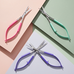 Ciseaux à ressort courbés pour extensions de cils, en titane arc-en-ciel, micro-ciseaux de précision pour éventails, outil de coupe, fournitures de salon, marque privée - Product Image 1