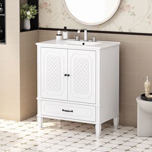 30 pollici stile Vintage bagno bianco vanità con lavello Multi-funzionale porta porta portaoggetti Soft-Closing - Product Image 1