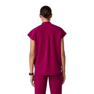 Blusa Médica Magenta de Manga Corta para Mujer, Uniforme de Hospital de Poliéster Tejido con Presilla para Estetoscopio - Product Image 2