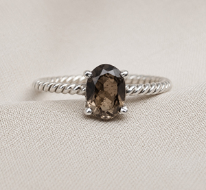 Anillo de compromiso clásico de plata de ley 925 con cuarzo ahumado natural de 5x7 mm, engaste de garras, forma ovalada, para mujer, regalo para ella - Product Image 2