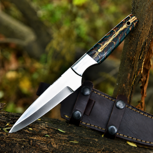 Couteau Skinner artisanal avec manche en forme de cône de pin et étui en cuir fait main, couteau à lame fixe personnalisé pour le camping en plein air - Product Image 1