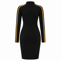 Robe moulante pour femme NCBW, à rayures contrastées, manches trois-quarts, col montant zippé, longueur genou, coupe ajustée, brodée, décontractée