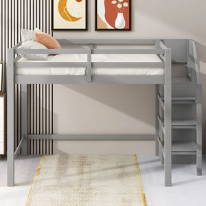 Letto a soppalco grigio a grandezza naturale con armadio integrato e scala (Vecchio SKU SM000527AAE) - Product Image 3