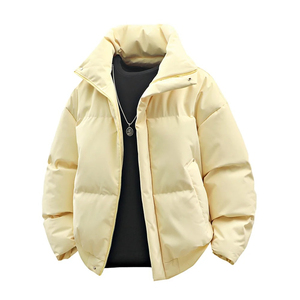 Light Blue Unisex Puffer <b>Jacket</b> Stand Collar Zipper Closure Windproof <b>Thick</b> Polyester Winter Casual Regular Fit Bomber <b>Jackets</b> - Product Image 5