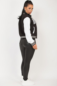 <b>WOMEN</b> SHORT <b>VARSITY</b> <b>BOMBER</b> <b>JACKET</b> CROPPED LETTERMAN CUSTOM EMBROIDERY PATCH DESIGN STREETWEAR FASHION OEM MANUFACTURER - Product Image 3