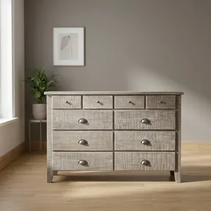 <b>Rustic</b> Wooden 10 Drawer <b>Cabinet</b> with Natural Finish and Metal Handles for Bedroom Storage Living Room <b>Cabinets</b> - Product Image 1