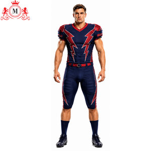 Uniforme de football américain pour hommes, bleu et rouge, design éclair, impression par sublimation, polyester respirant, taille adulte - Product Image 2