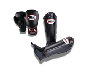 Twins Muay Thai Black Leather Boxing <b>Gloves</b> Shin Guards Custom Sparring Training Hook Loop Hand Grips Martial Arts Adults Gear - Product Image 1