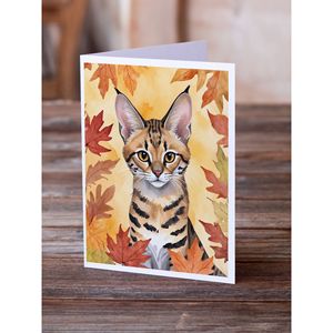 Whimsical Savannah Cat in Fall Leaves Pack de 8 A7 Tamaño 5x7 Tarjetas de notas en blanco con sobres Tarjetas de felicitación - Product Image 2