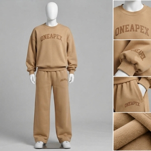 Women's Tan Oversized Tracksuit <b>Set</b> Crewneck Sweatshirt Wide Leg Jogger Pants Casual Streetwear <b>Lounge</b> Sportswear <b>Two</b> <b>Piece</b> - Product Image 4