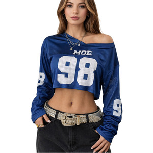 Maillot de football américain court pour femme en maille polyester à manches longues, style streetwear, respirant, personnalisable, OEM, marque privée - Product Image 1