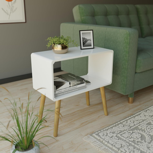 Modern Midcentury Nightstand With Wooden Legs White <b>Storage</b> Table For Bedroom other Furniture - Product Image 3