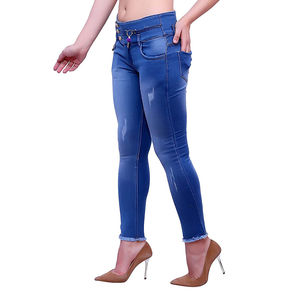 Jean en denim déchiré taille haute pour femme grande taille, coupe skinny, longueur cheville, style décontracté, délavage vieilli, mélange coton élasthanne - Product Image 6
