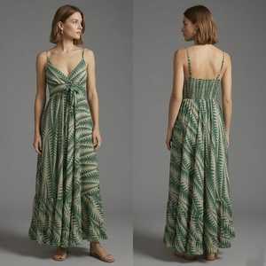Robe longue maxi pour femme, style bohème, imprimé floral, en mélange de soie et viscose, col en V, bretelles spaghetti, coupe trapèze ample, élastique - Product Image 2