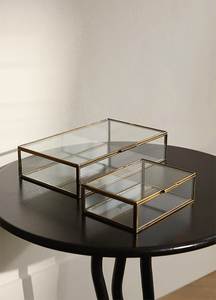 Caja de almacenamiento rectangular de vidrio con marco de metal y tapa para organizar joyas - Product Image 6