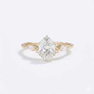 Bague en or massif 14 carats avec diamant de laboratoire ovale 1 carat, motif feuille de vigne, bague de fiançailles, bague de promesse, bijoux de mariée inspirés de la nature, cadeau - Product Image 1