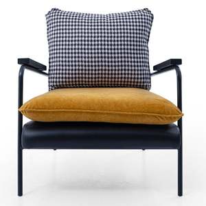 Modern PU Leather Living Room Chair with Metal Legs and Velvet Cushion Solid Back Leisure <b>Armchair</b> for Indoor Use - Product Image 3